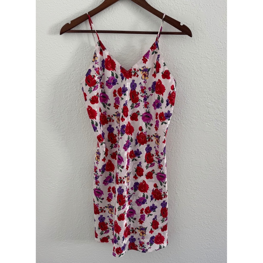 Vintage Erika Taylor Intimates Slip Dress Women's Medium Floral Embossed Satin